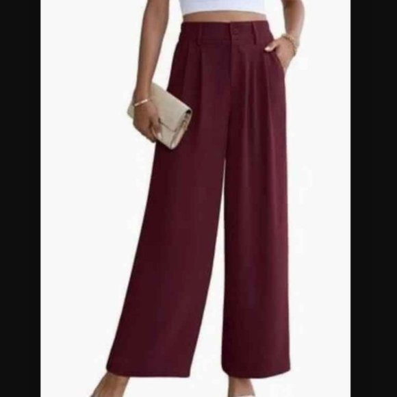 Zara Pants - Zara Women's Burgundy Wide Leg Solid Dress Pant